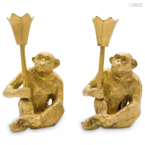 Pair of Gilt Monkey Candle Holders