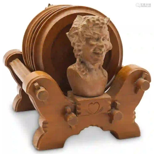 Figural Carved Wood Coaster Set