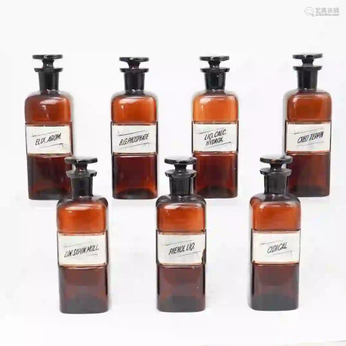 (7 Pc) Vintage Apothecary Bottle Collection