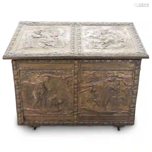 Antique Repousse Copper & Wood Chest