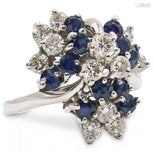 14K White Gold Diamond & Sapphire Ring