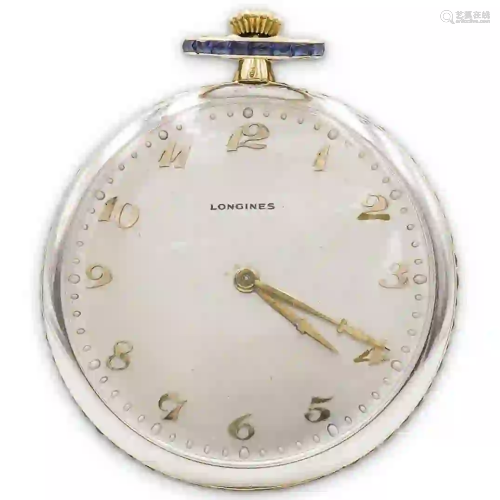 Art Deco Longines Platinum and Sapphire Pocket Watch