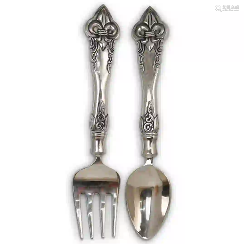 Large Decorative Silver Fork & Spoon