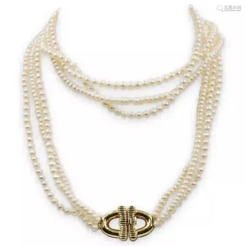 18K Gold & 3 Strand Pearl Necklace