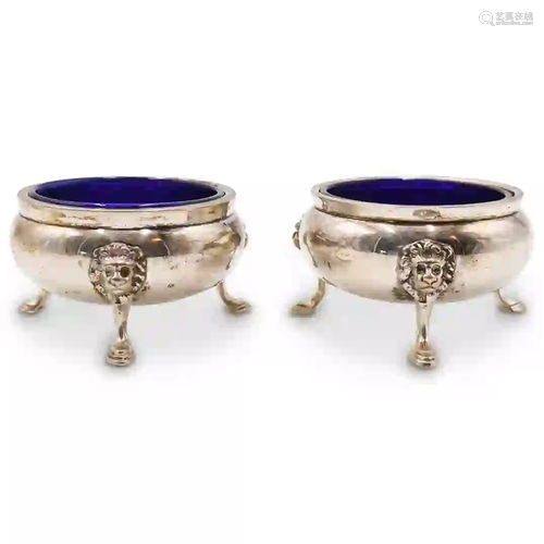 Pair of Sterling Silver and Cobalt Blue Glass Cellars