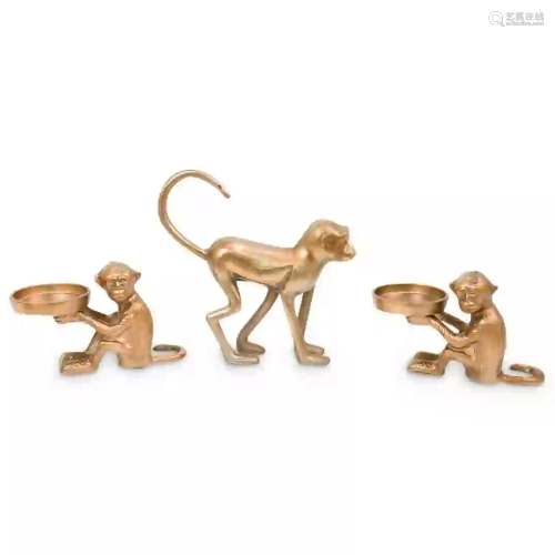 (3 Pc) Set of Brass Monkey Figurines