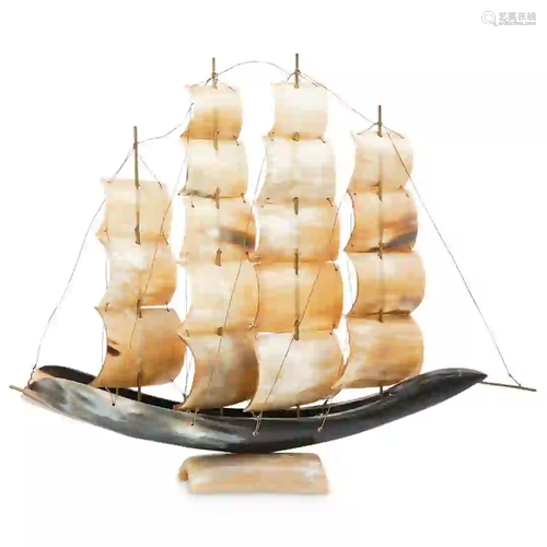 Carved Horn Sail Ship