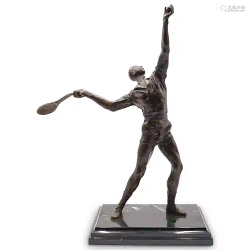 Bronze Tennis Player Signed