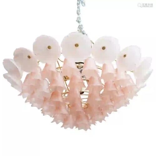 Brass & Floral Frosted Glass Chandelier