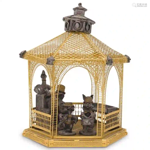 Decorative Gilt Brass Gazebo and Pewter Figurines