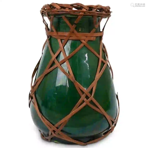 Japanese Awaji Rattan Pottery Vase