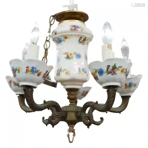 Antique Bronze & Porcelain Chandelier