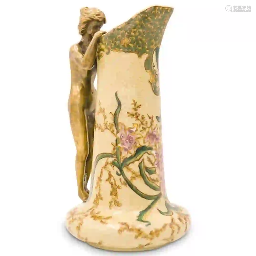 Figural Bronze Mounted Porcelain Pitcher