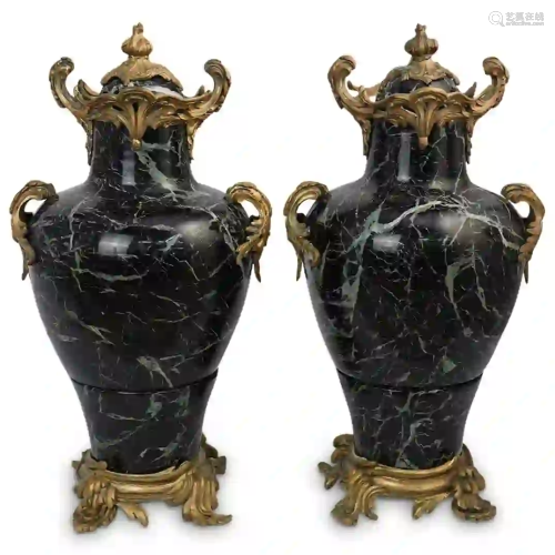 Pair Of Marble & Gilt Bronze Urns