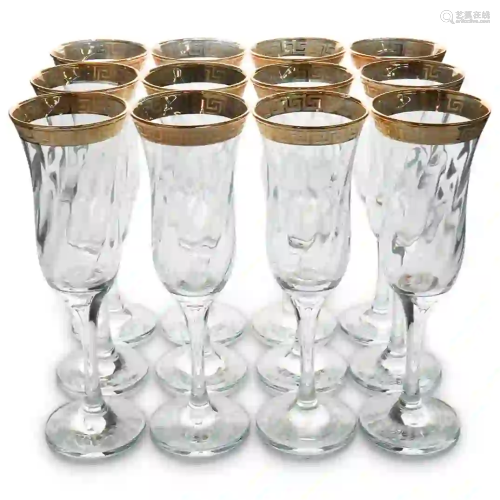 (12 Pc) Gilt Crystal Champagne Flute Set