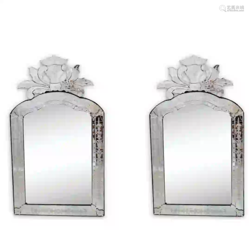 Pair Of Venetian Etched Mirrors