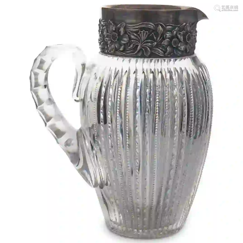 Sterling Silver Floral & Cut Crystal Pitcher