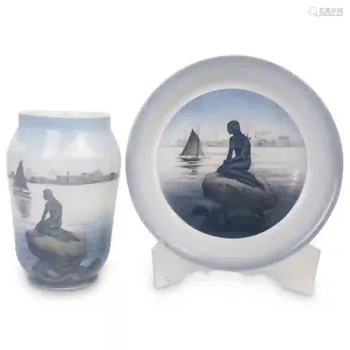 (2 Pc) Royal Copenhagen Mermaid Porcelain