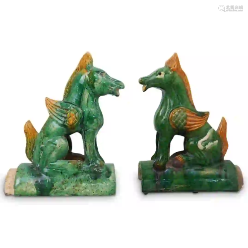 Pair of Chinese Sancai Roof Tile Horses
