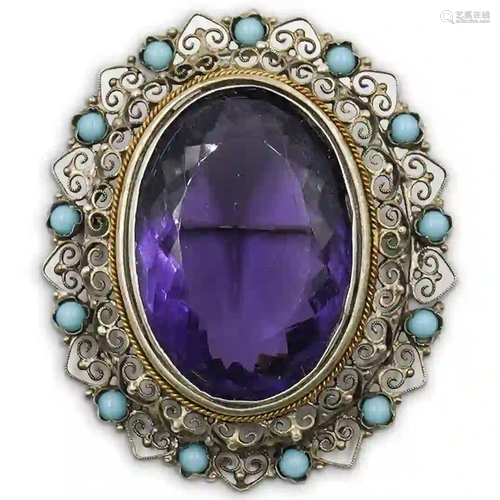 Victorian Silver and Amethyst Brooch