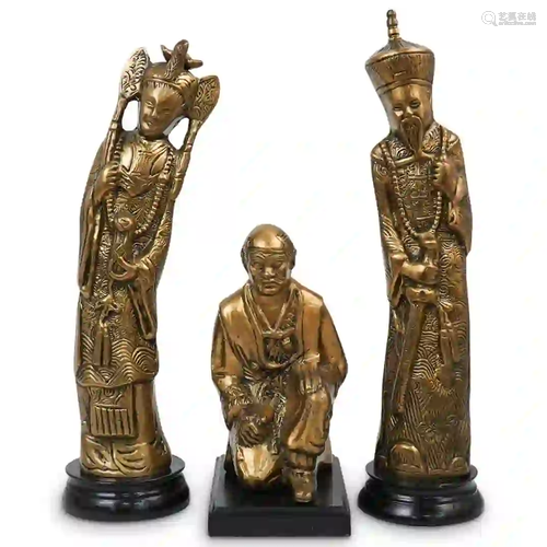 (3 Pc) Chinese Brass Figural Statues