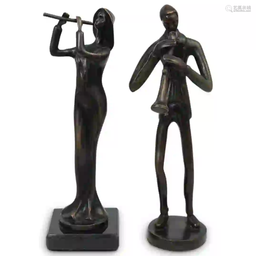 (2 Pc) Figural Bronze Musicians