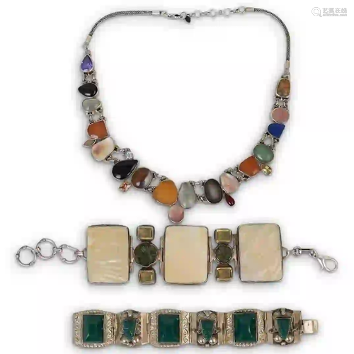 (3 Pc) Sterling Silver and Semi Precious Stone Jewelry