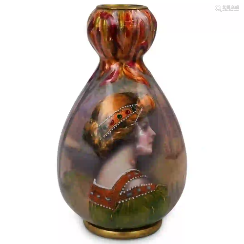 Enameled Bronze Portrait Vase