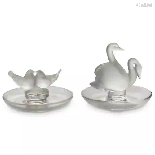 (2 Pc) Lalique Crystal Pin Trays