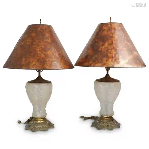 Pair of Vintage Tiffin Glass Lamps