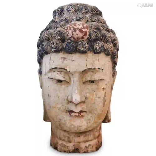 Monumental Wood Buddha Head