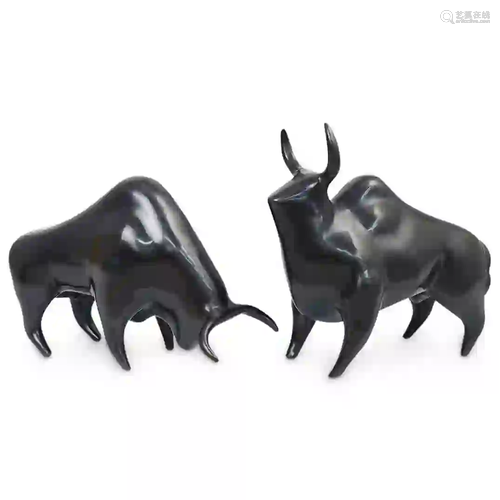 (2 Pc) Fernando Botero Style Bronze Bulls