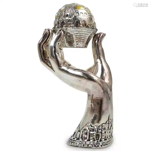 Judaica Silver Hand Holding Jerusalem