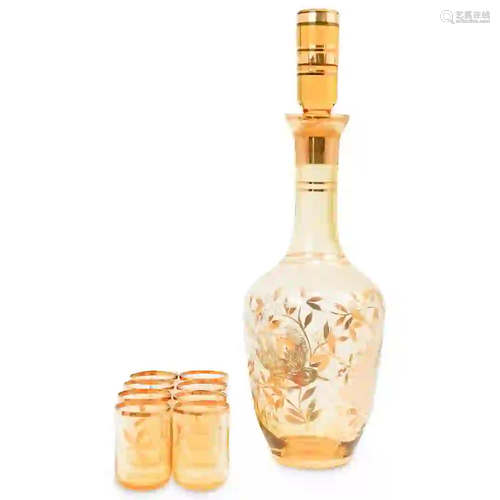 Bohemian Amber Glass Liquor Set