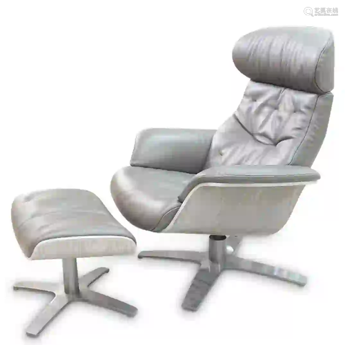 Modern Grey Leather Lounge Chair