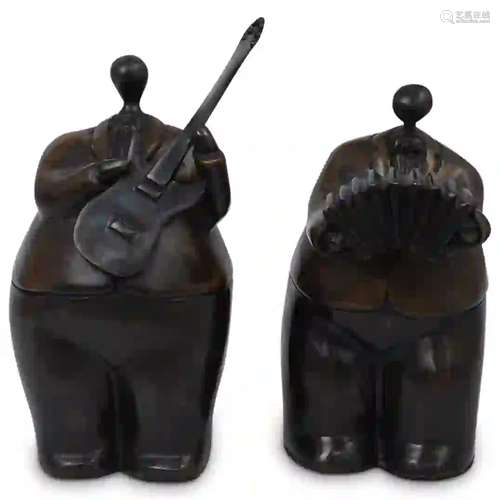 (2 Pc) Fernando Botero Style Bronze Musicians