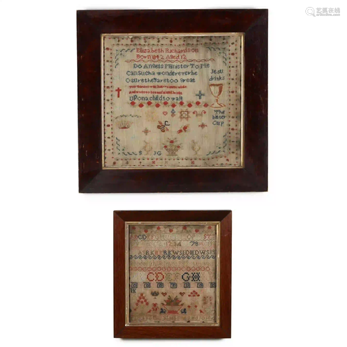 Two Antique Framed Needlework Samplers