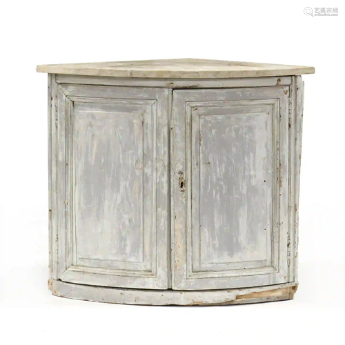 Antique Continental Painted Marble Top Corner Cabinet