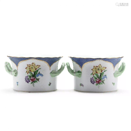 A Matched Pair of Herend Porcelain Cachepot