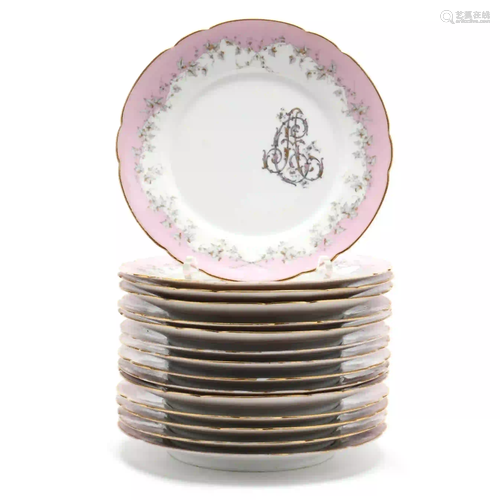 A Set of Fifteen Mansard of Paris Porcelain Plates for