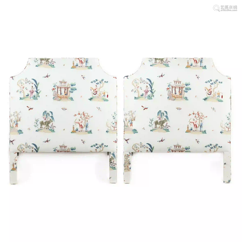 Pair of Chinoiserie Upholstered Twin Size Headboards