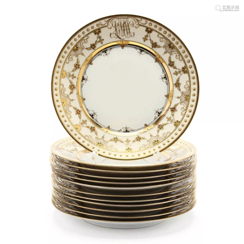 Set of Twelve Gilt-Encrusted Dresden Dinner Plates