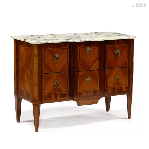 Italian Marble Top and Inlaid Block Front Commode