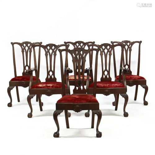 Set of Six Chippendale Style Carved Mahogany Dining