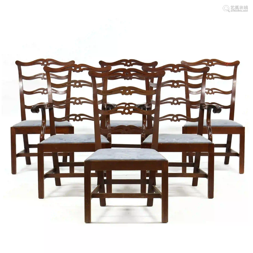 Set of Six Chippendale Style Ribbon Back Dining Chairs