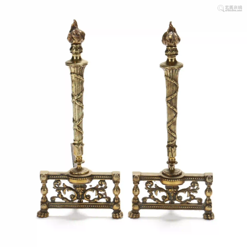 Pair of Louis XVI Style Brass Andirons