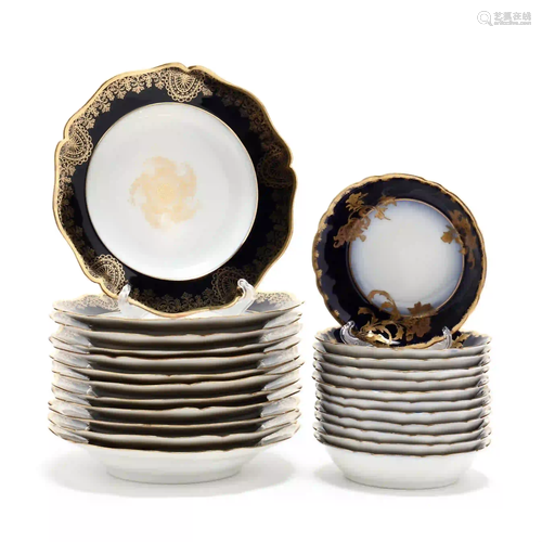 A Collection of Cobalt & Gilt Decorated Limoges