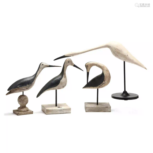 A Group of Four Carved Wood Shorebirds