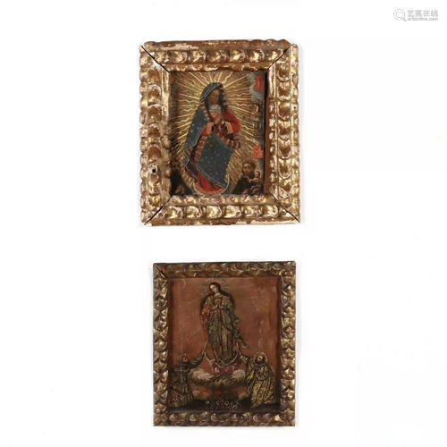 Two Spanish Colonial Devotional Paintings, 19th Century