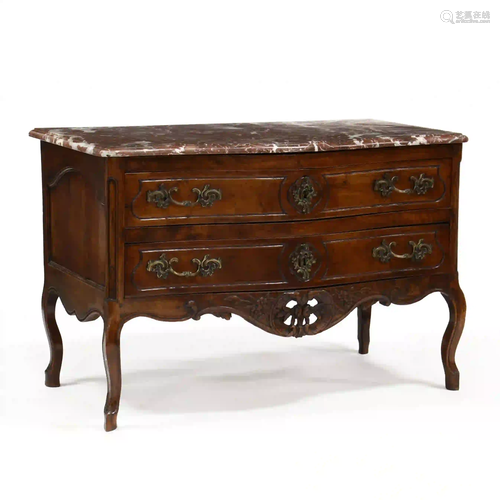 An Antique Louis XV Style Marble Top Walnut Commode